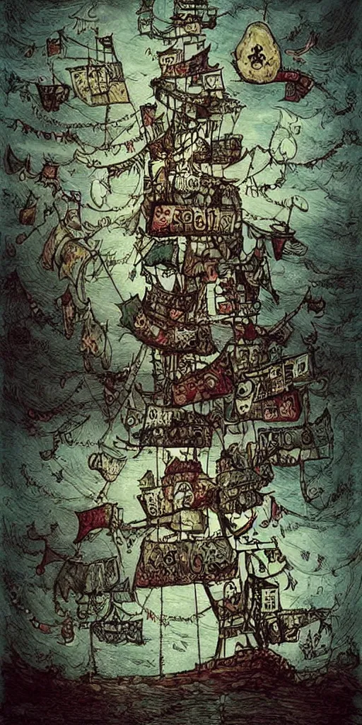 Image similar to a pirate ship scene by alexander jansson and where's waldo