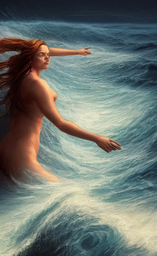 Image similar to A woman merging out of the ocean, masterpiece digital painting by Alex Grey, Greg Rutkowski, artstation, 4k wallpaper