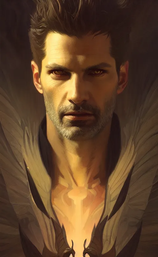 Prompt: a portrait of lucifer, concept art, deep focus, intricate, highly detailed, digital painting, artstation, matte, sharp focus, illustration, art by greg rutkowski and alphonse mucha