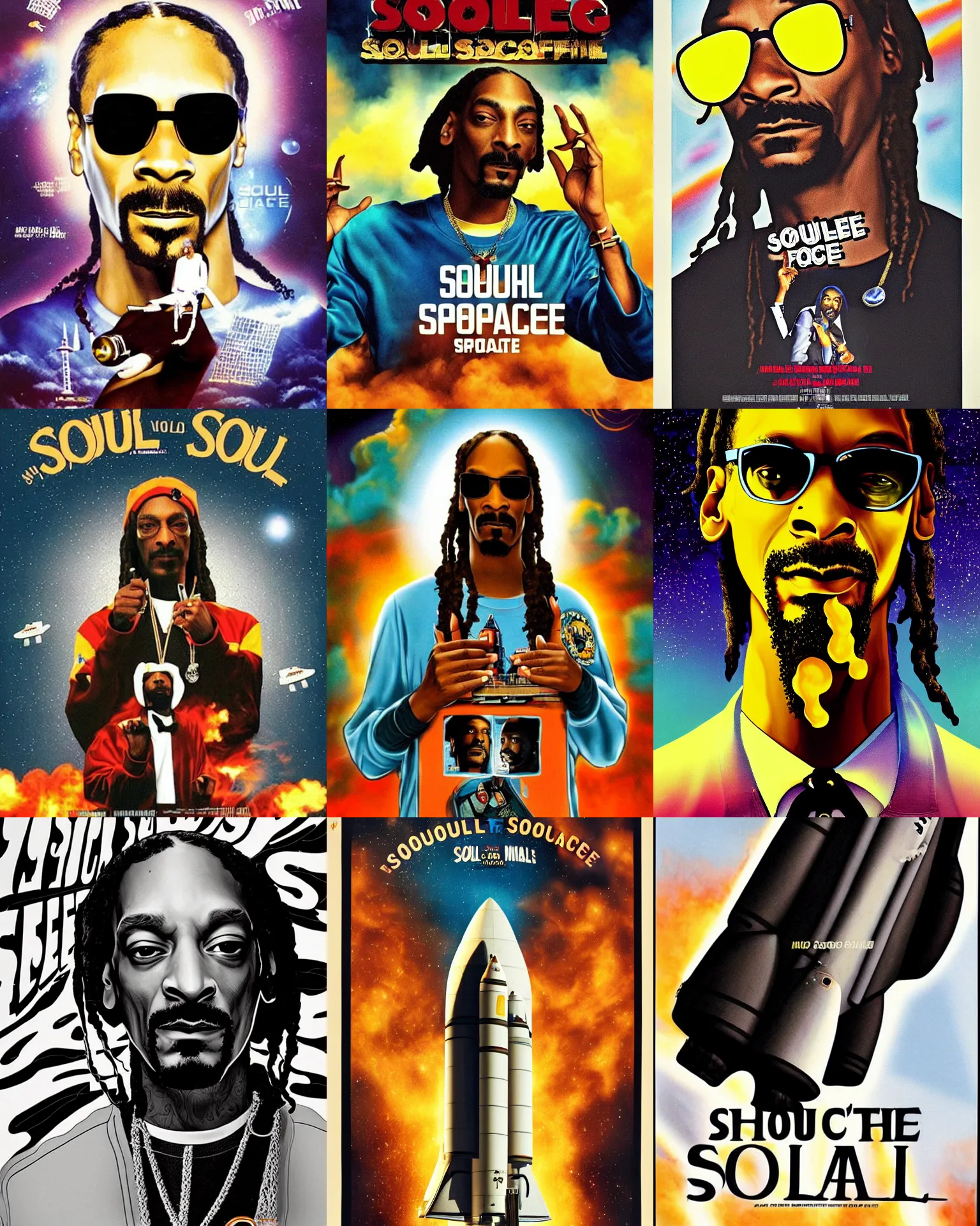 Prompt: movie poster for snoop dogg's soul space shuttle, 2 0 0 4