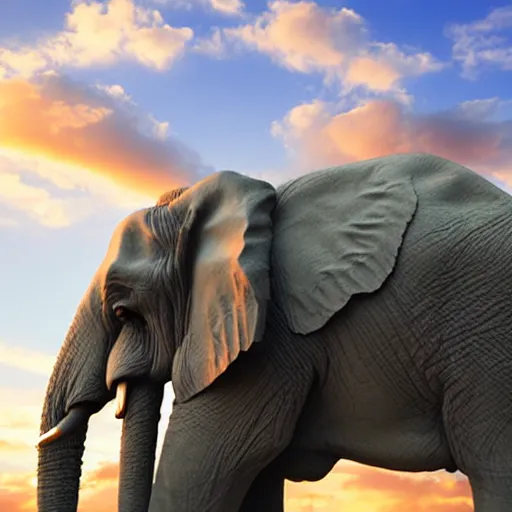 Image similar to elephant with angel wings flying through the clouds photo