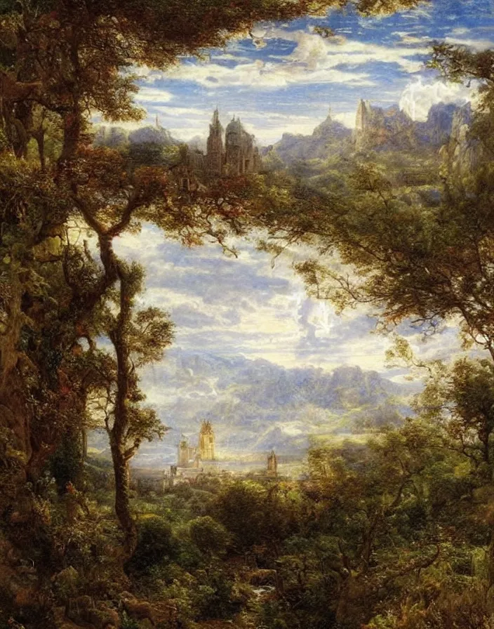 Image similar to a building in a stunning landscape by Sophie Anderson