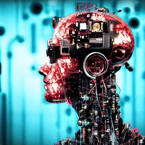 Image similar to Beautiful Photo of Arduino Uno in the robot's head. Cyberpunk. splatterpunk. 4K