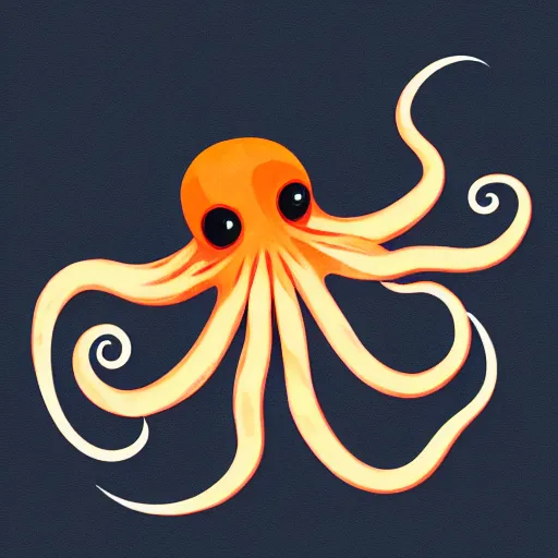 Prompt: octopus symmetric logo painting by tim biskup and afshar petros, matte background, sharp contours, minimal, trending on artstation