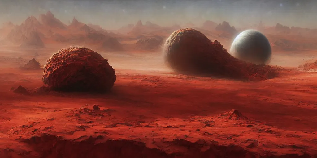 Image similar to supernova, alien surface planet, red desert mars, painted by ruan jia, raymond swanland, lawrence alma tadema, zdzislaw beksinski, norman rockwell, jack kirby, tom lovell, alex malveda, greg staples