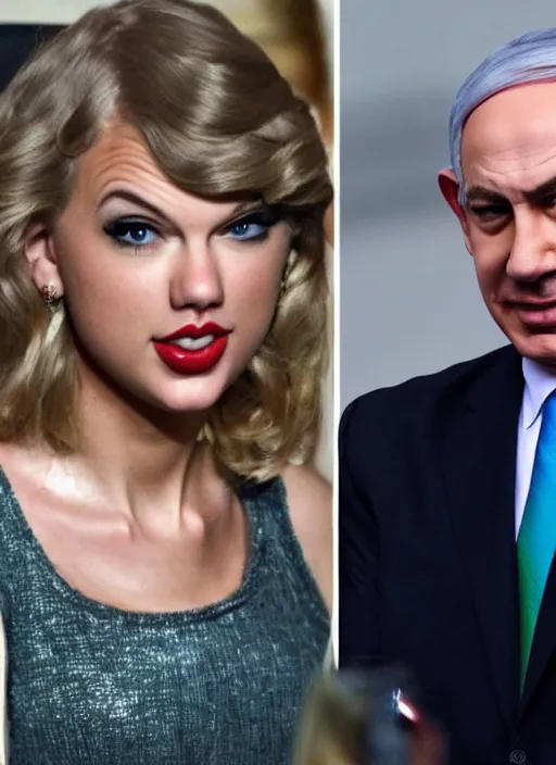 Image similar to a person that looks like benjamin netanyahu and taylor swift combined