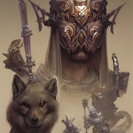 Image similar to game : gothic 2 paladin armor, anthropomorphic shiba inu, shiba inu face, stuning 3 d render, masterpiece, glowing aura, by donato giancola and greg rutkowski and wayne barlow and zdzisław beksinski, realistic face