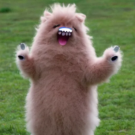 Image similar to Fluffy happy creature wants a hug.