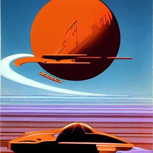 Image similar to retro futurism, artwork by roger dean, by dean ellis