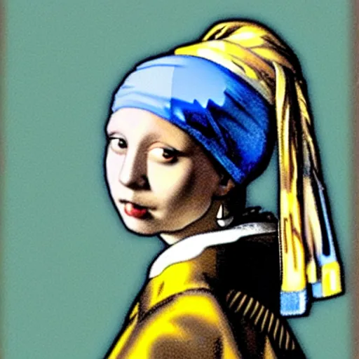 Image similar to a cat face with a Pearl Earring by Johannes Vemeer,