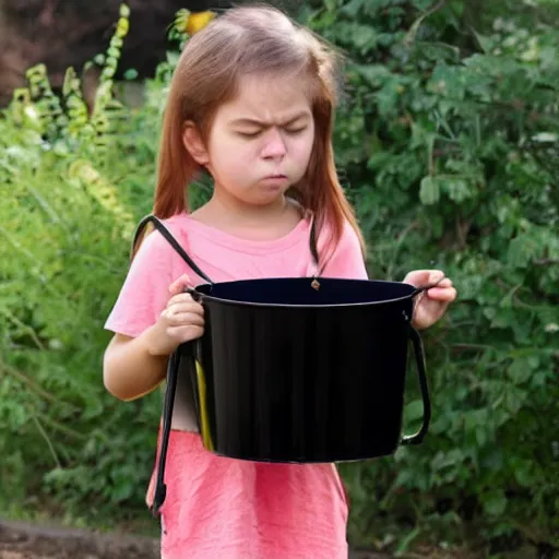 Prompt: huge black bucket for crying lots of tears