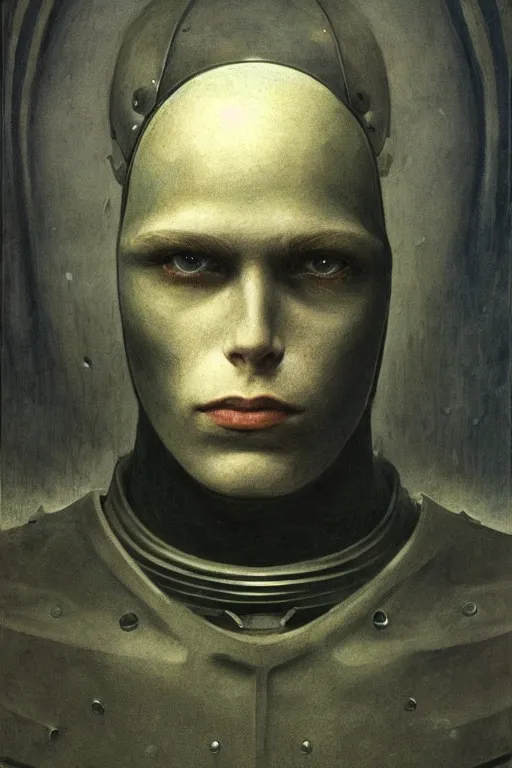 Image similar to portrait of beautiful gothic and futuristic young man, warhammer, cyber armor, a lot of more and more scars, thunderstorm and fire, black head, the middle ages, highly detailed, artstation, illustration, more and more composision, 8 k quality, art by jean delville, alfred kubin