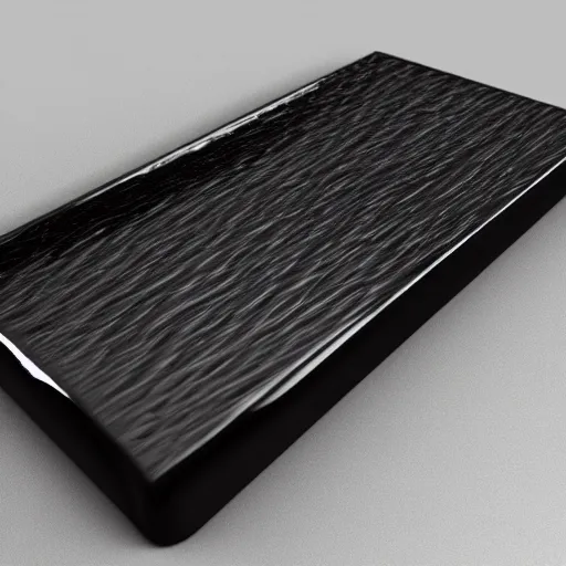 Image similar to dark black ingot that is glossy and has tiny imperfections, insane details, sharp focus, octane render