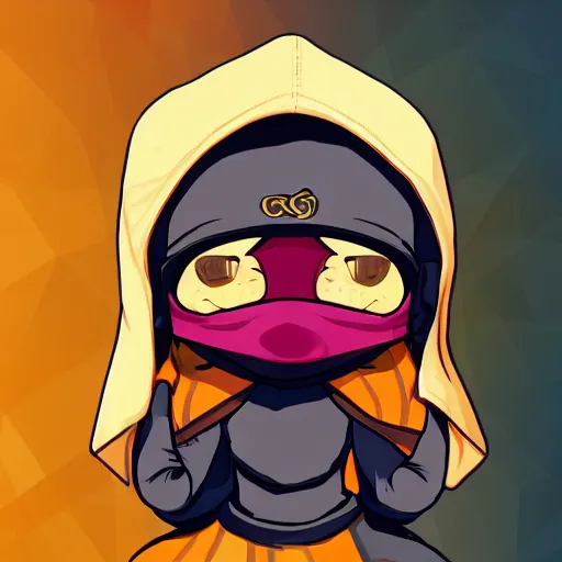 Image similar to baby Angel, baby cherub,wearing angel, face covered, Gucci, x logo, halo, ski mask, balaclava, face covered, wearing angel halo covered face, orange hoodie, hip hop, multiple golden necklaces, fantasy art apex fortnite Video game icon, 2d game art gta5 cover , official fanart behance hd, artstation by Jesper Ejsing, by RHADS, Makoto Shinkai and Lois van baarle, ilya kuvshinov, rossdraws