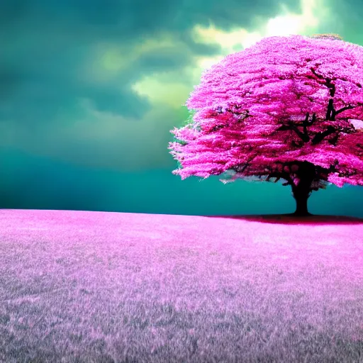 Image similar to pink tree cinematography