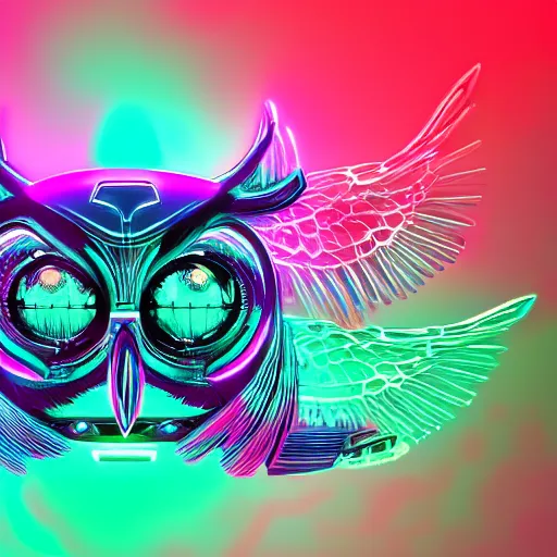 Prompt: very very very very beautiful neon owl, cyberpunk, digital art, 4k UHD, most popular 2020