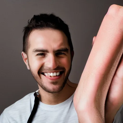 Prompt: photo of man with world's most teeth