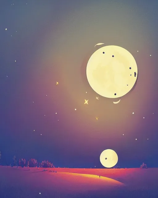 Image similar to beautiful painting of a smiling moon at night, art by mike winkelmann, illustration, highly detailed, simple, smooth and clean vector curves, no jagged lines, vector art, smooth, artstation