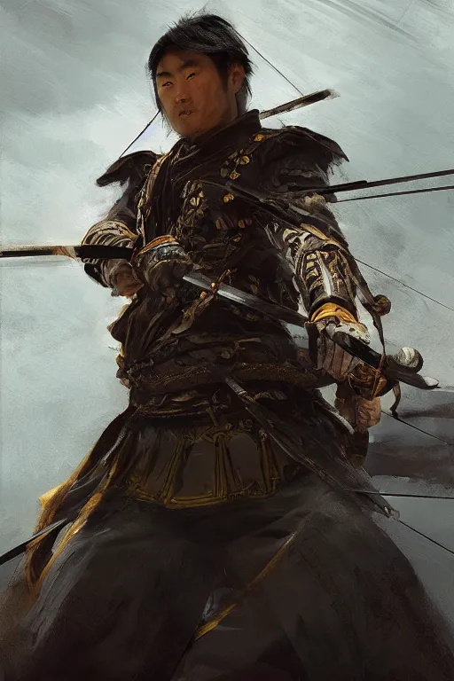 Image similar to Japanese samurai archer, portrait, fierce, intricate, elegant, volumetric lighting, scenery, digital painting, highly detailed, artstation, sharp focus, illustration, concept art, ruan jia, steve mccurry