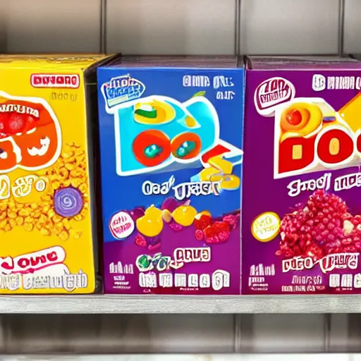 Prompt: a box of oops! all berries cereal on a grocery store shelf