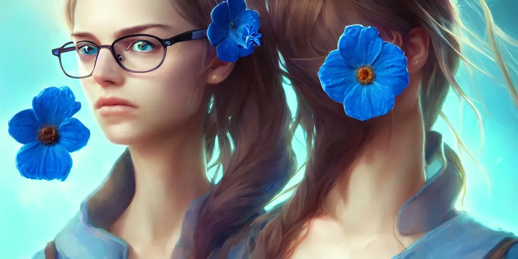 Image similar to epic professional digital art of a bread toast wearing 👓 and a blue flower, best on artstation, cgsociety, wlop, cosmic, epic, stunning, much detail, much wow, masterpiece, backlight