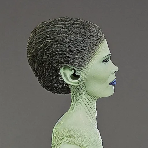 Prompt: A beautiful sculpture of a person in profile, with their features appearing both in front of and behind their head. ice carving by Roger Dean dreadful