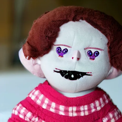 Image similar to Creepy huggy wuggy doll