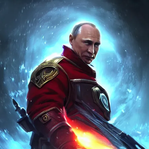 Image similar to portrait of vladimir putin in red alert 3, sovjet, league of legends amazing splashscreen artwork, splash art, natural light, elegant, photorealistic facial features, intricate, fantasy, detailed face, atmospheric lighting, anamorphic lens flare, cinematic lighting, league of legends splash art, hd wallpaper, ultra high details by greg rutkowski