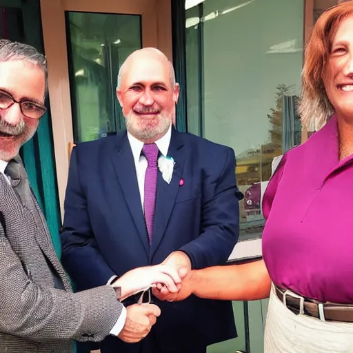 Image similar to photo of a mayor handing the town key to a rat