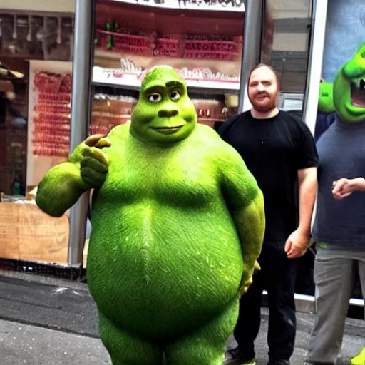 Image similar to low quality paparazzi photo of shrek