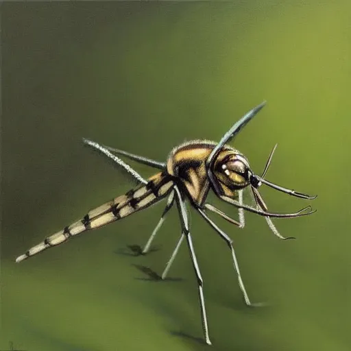 Image similar to realistic painting of mosquito trending on art station highly detailed