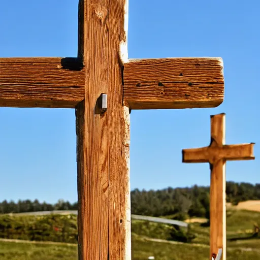 Image similar to beautiful photograph three 1st century empty wooden crosses on calvary hill, close up, dslr photo