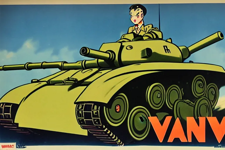Image similar to uwu, 1940s, war, anime, poster, tanks