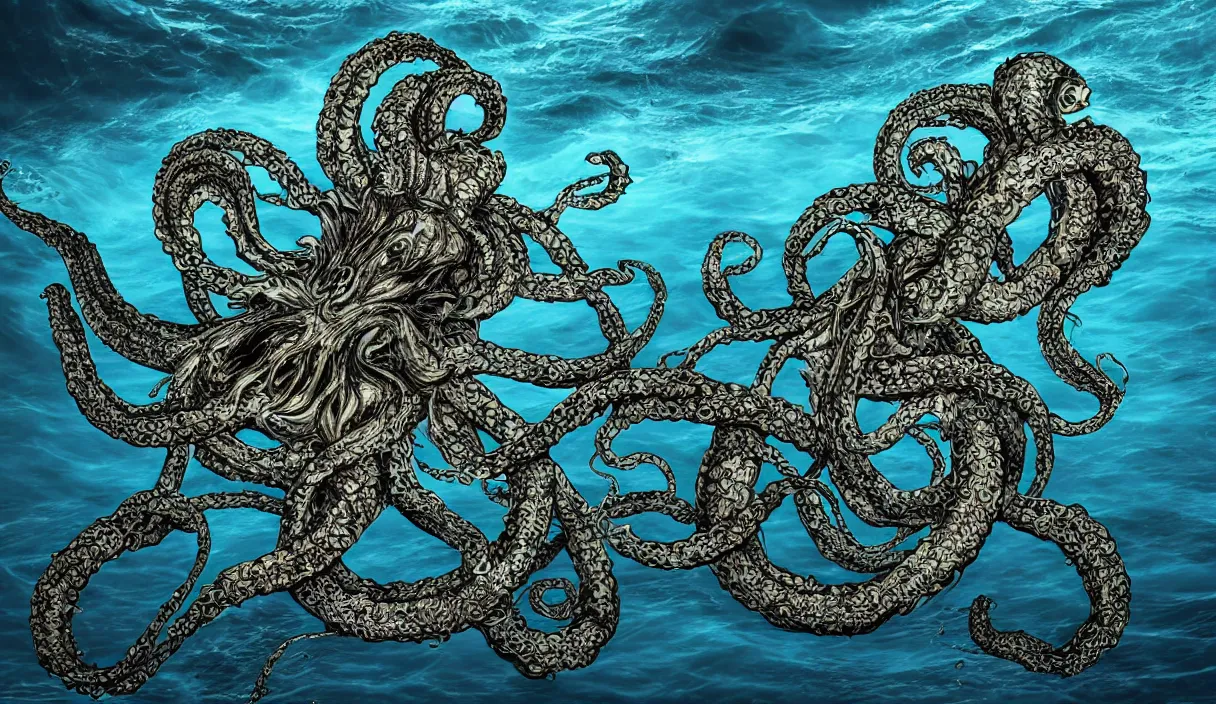 Prompt: kraken in the middle of the sea, hd, hdr, 8 k