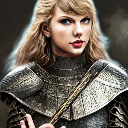 Image similar to the detailed portrait of taylor swift in a knight armor, epic fantasy art, mystical, mystic atmosphere, mythology, photo realistic, high detail, ultra realistic, hyper realistic, high definiton, 4 k uhd,