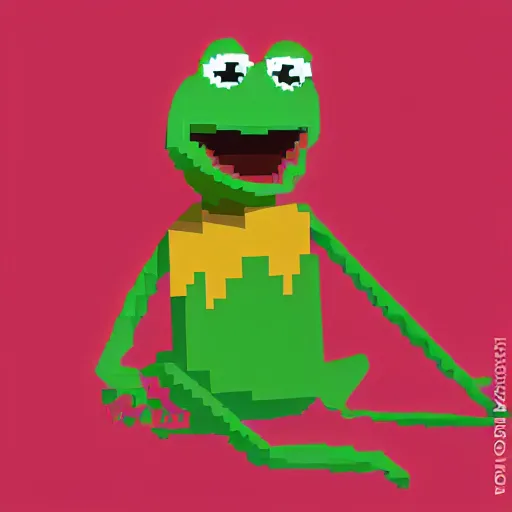 Prompt: pixel art illustration of kermit the frog made by reffpixels, isometric version