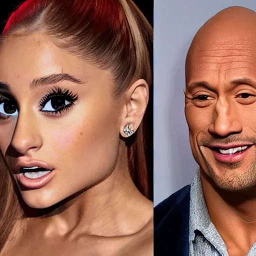 Image similar to ariana grande morphed into a dwayne johnson