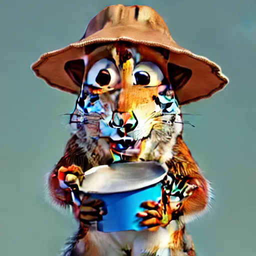 Image similar to a squirrel wearing a bucket hat. pixar.