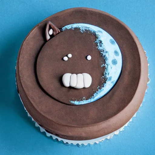 Image similar to a wolf eating a moon shaped cake