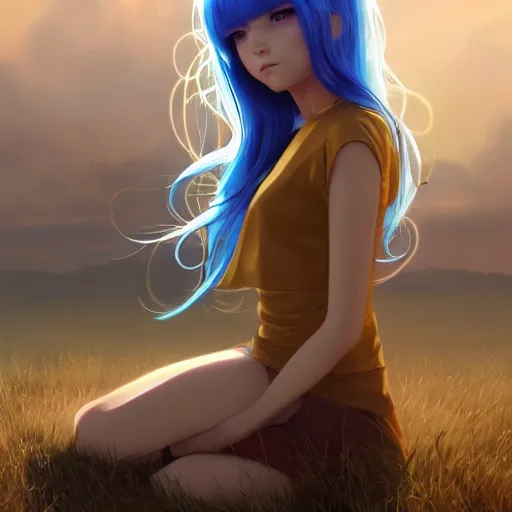 Prompt: ilya kuvshinov with long sky blue hair, gold eyes, professional digital painting, concept art, unreal engine 5, 8 k, cinematic, wlop, bubbles, tendrils in the background, art by greg rutkowski, pixiv art, junji ito, yoshitaka amano