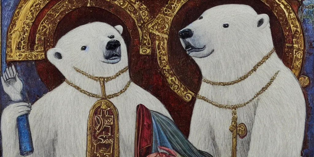 Image similar to saint polar bear, religious art