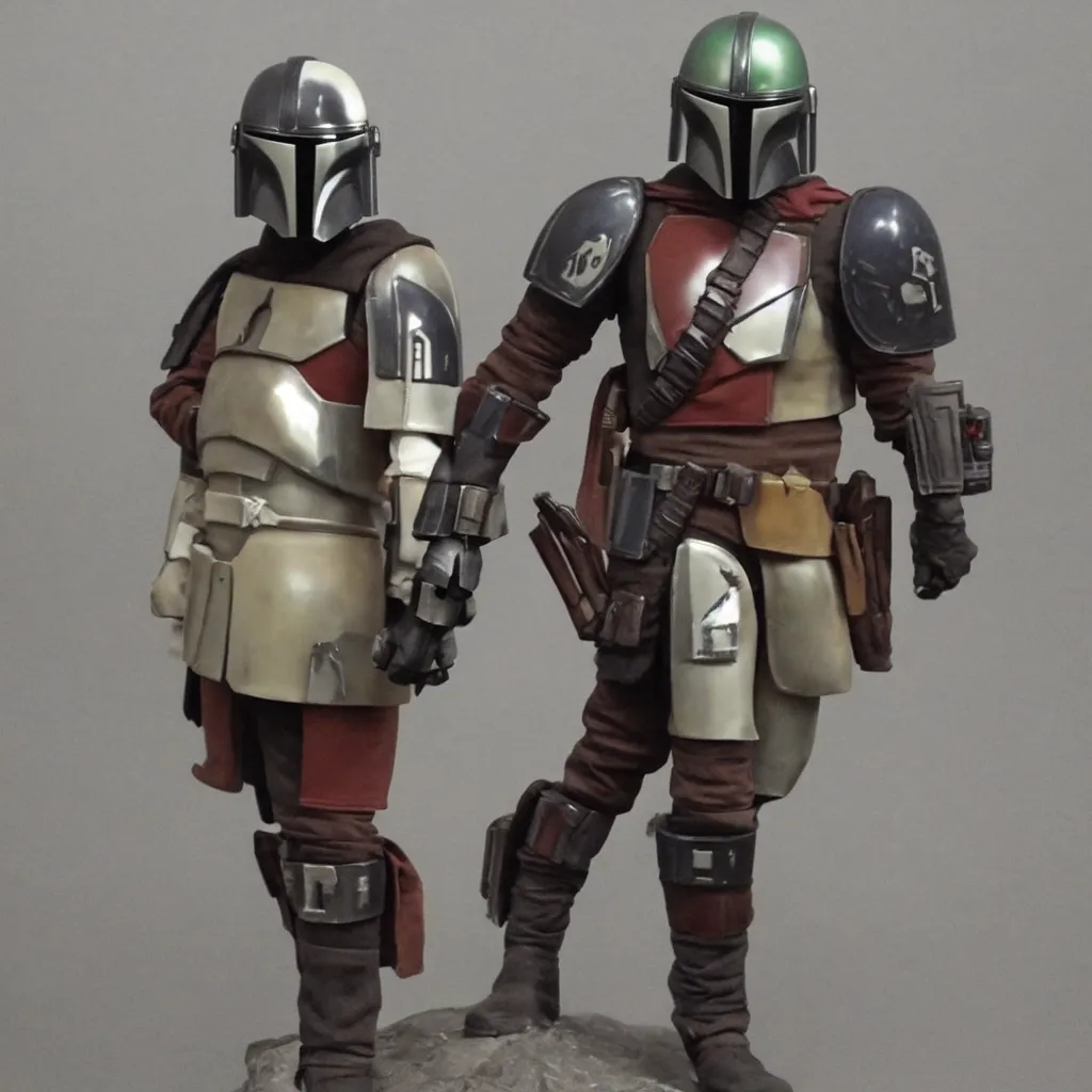 Prompt: lone mandalorian in thinking pose