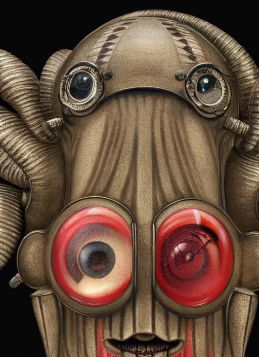 Image similar to highly detailed close - up portrait of retro mechanical striped insect toy, nicoletta ceccoli, mark ryden, lostfish, earl nore, hyung tae, frank frazetta, global illumination, detailed and intricate environment