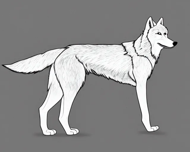 Prompt: professional digital art of a full-body outline of a wolf, very simple, white background and fill, high quality, HD, 8K,