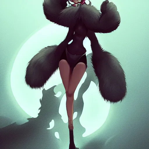 Image similar to cute furry girl with four arms, big fluffy ears, white fur and dark skin, dramatic lighting, cinematic, artstation, anime style