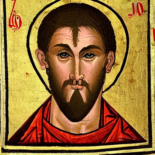 Image similar to A 11th century Italo-Byzantine painting of Jerma985, portrait of Jerma985, grainy, realistic, very realistic, hyperrealistic, highly detailed, very detailed, extremely detailed, very neat, very epic, very cool, detailed, trending on artstation