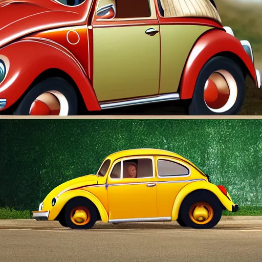 Prompt: mater from pixar cars is a volkswagen beetle