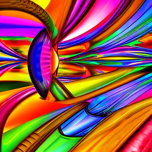 Image similar to shiny abstract digital art of a glossy cubist painting of a looping railroad interconnected with different layers of reality, network of joy, happiness, high - energy, fluid simulation, bright, intricate details, 4 k