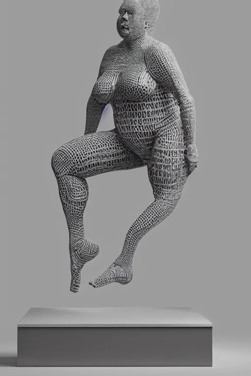 Image similar to human geometric biological structure made of skin and hair standing on two legs on a plinth, overweight, obese, intricate, elegant, highly detailed, hyper - realist sculpture by john isaac