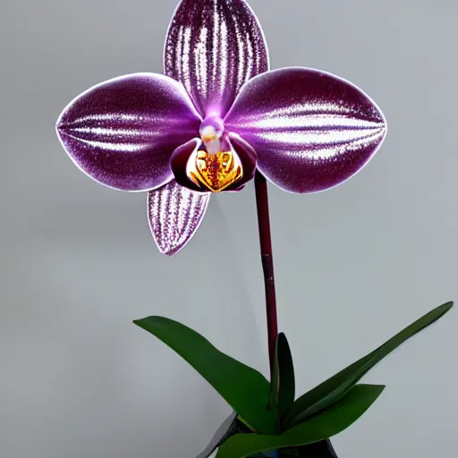 Prompt: metal orchid flower, futuristic reflective, shiny, high detail